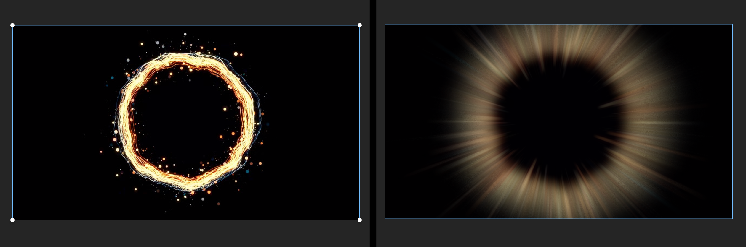 Screenshot of a light ring before and after applying the Zoom blur effect