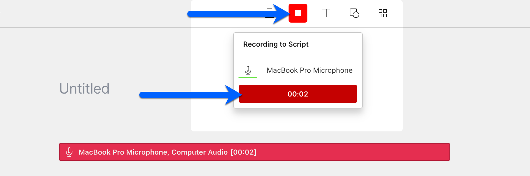 Screenshot showing steps for stopping a recording