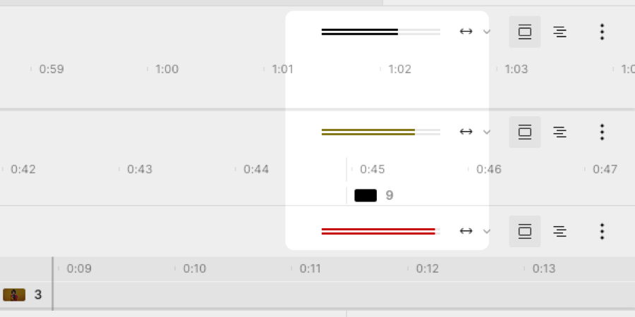 3 screenshots of the VU meter, one is black, one yellow, and the last red
