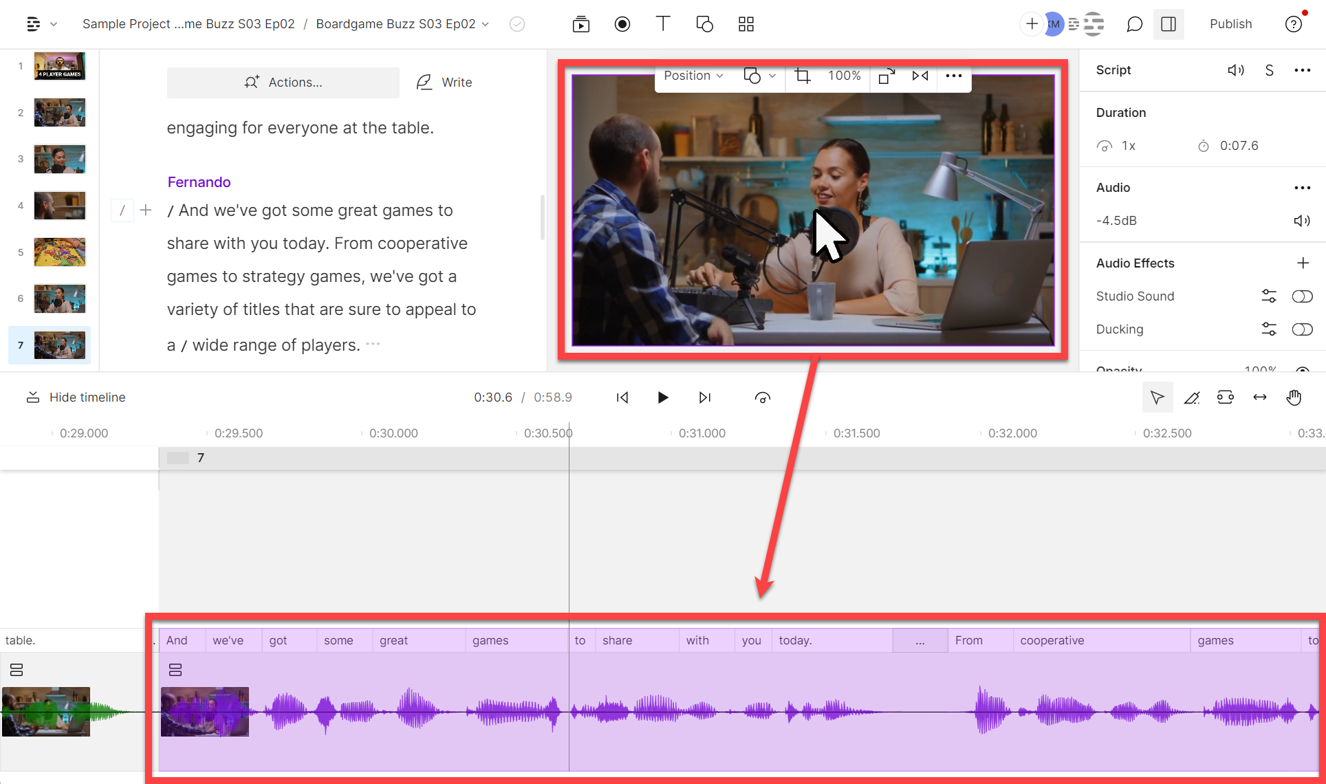 Media layers, scenes, and the script in the Timeline – Descript Help