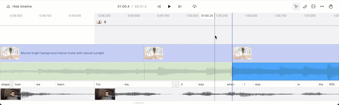 GIF showing Timeline and Slip tool feature