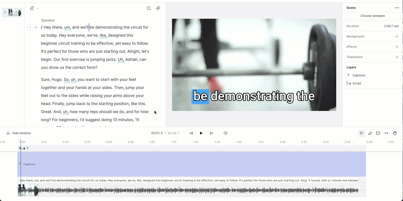 gif showing how to apply studio sound to your script