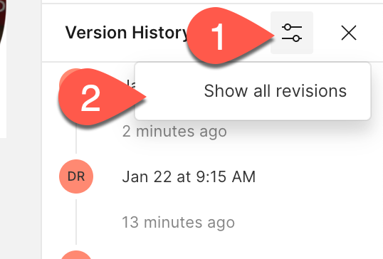 Show all revisions in settings menu.