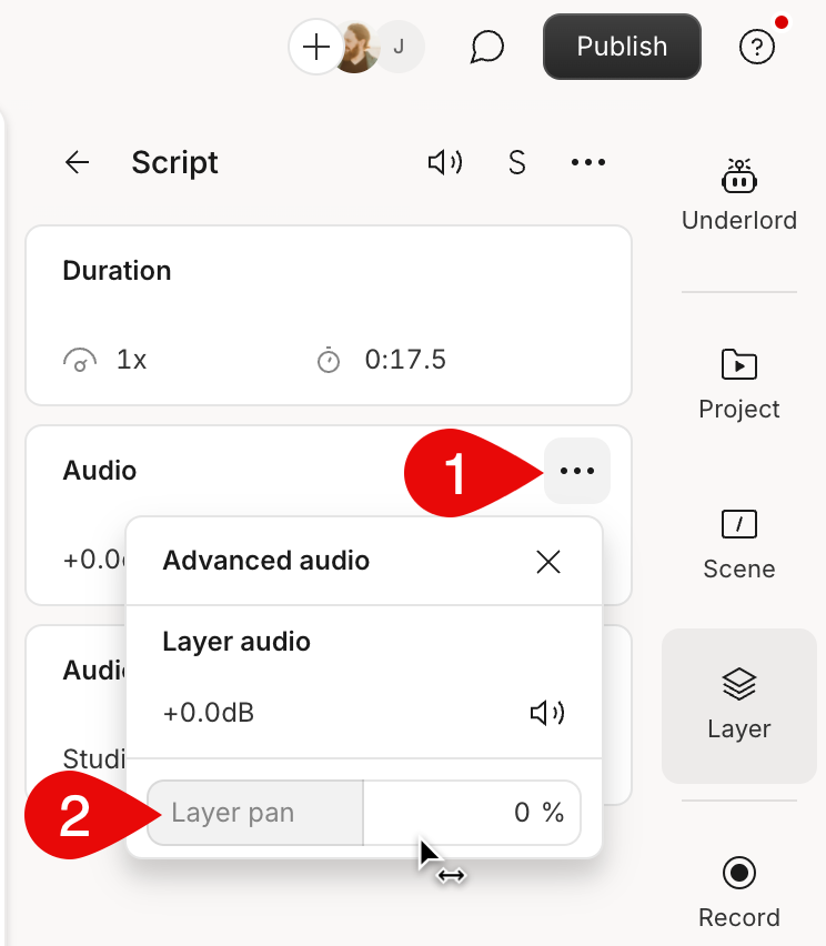 Pan control slider in Layer panel.