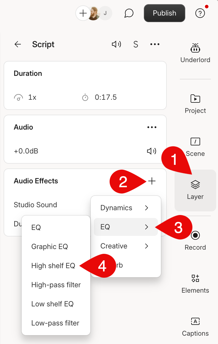 High shelf EQ Descript Help