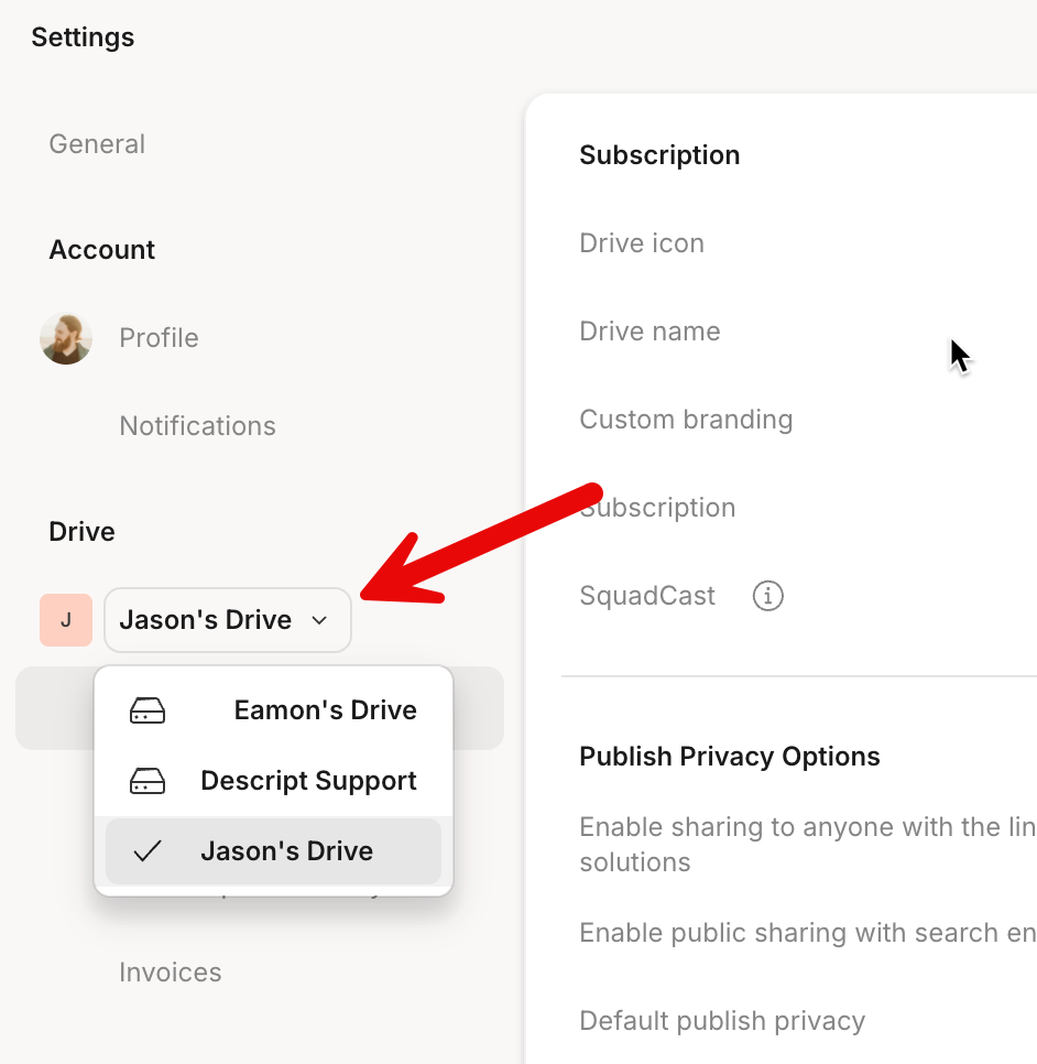 Drive selection dropdown showing multiple drives