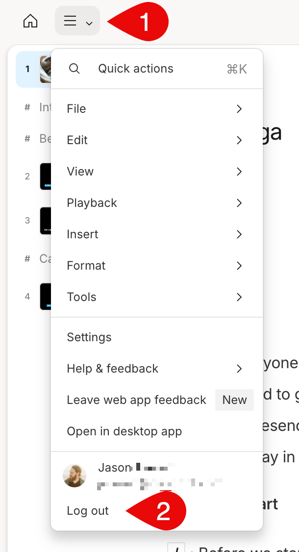 Logout option from a project.