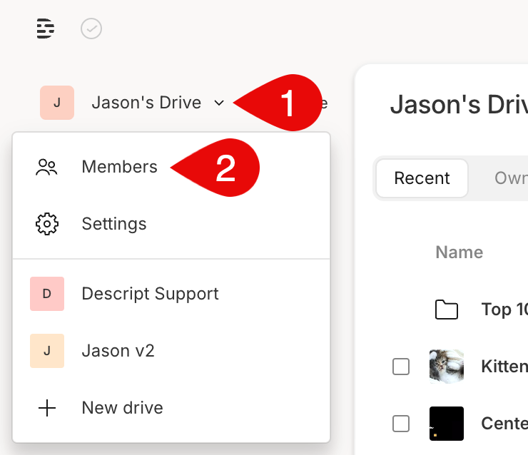 Drive menu with Members option