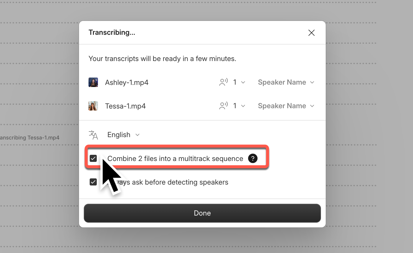Combine files into a multitrack sequence when importing