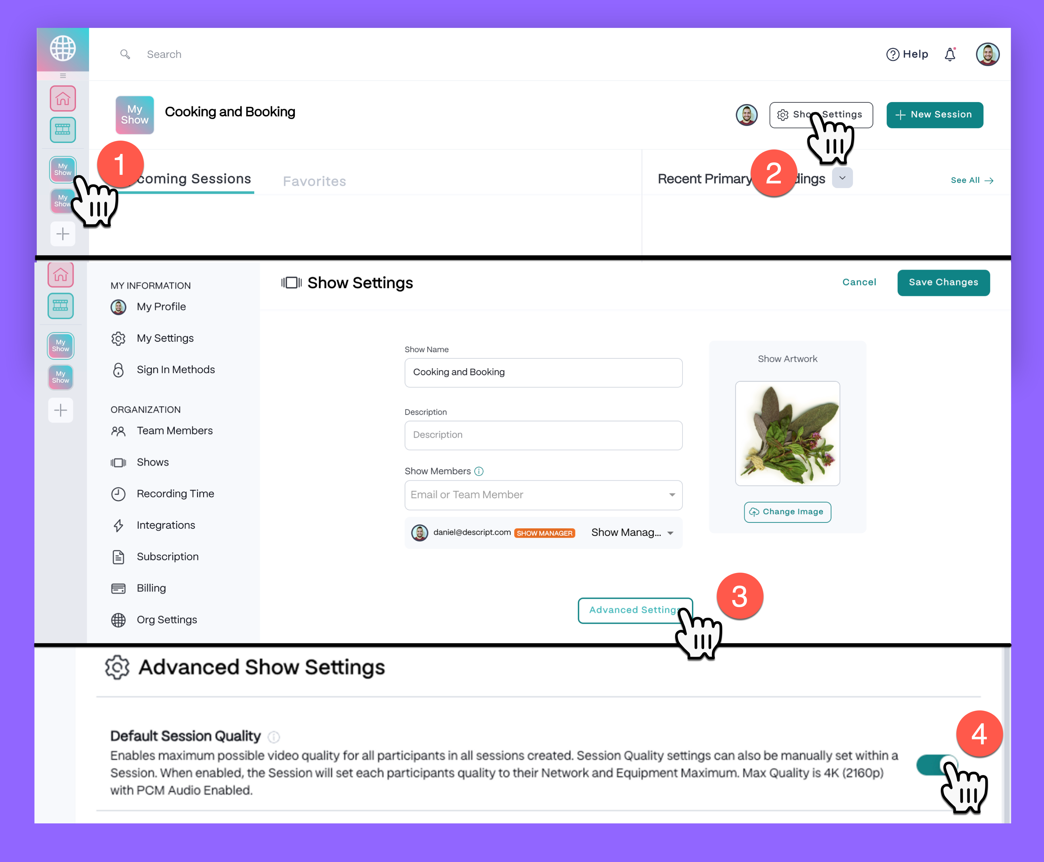 SquadCast default session quality settings screen