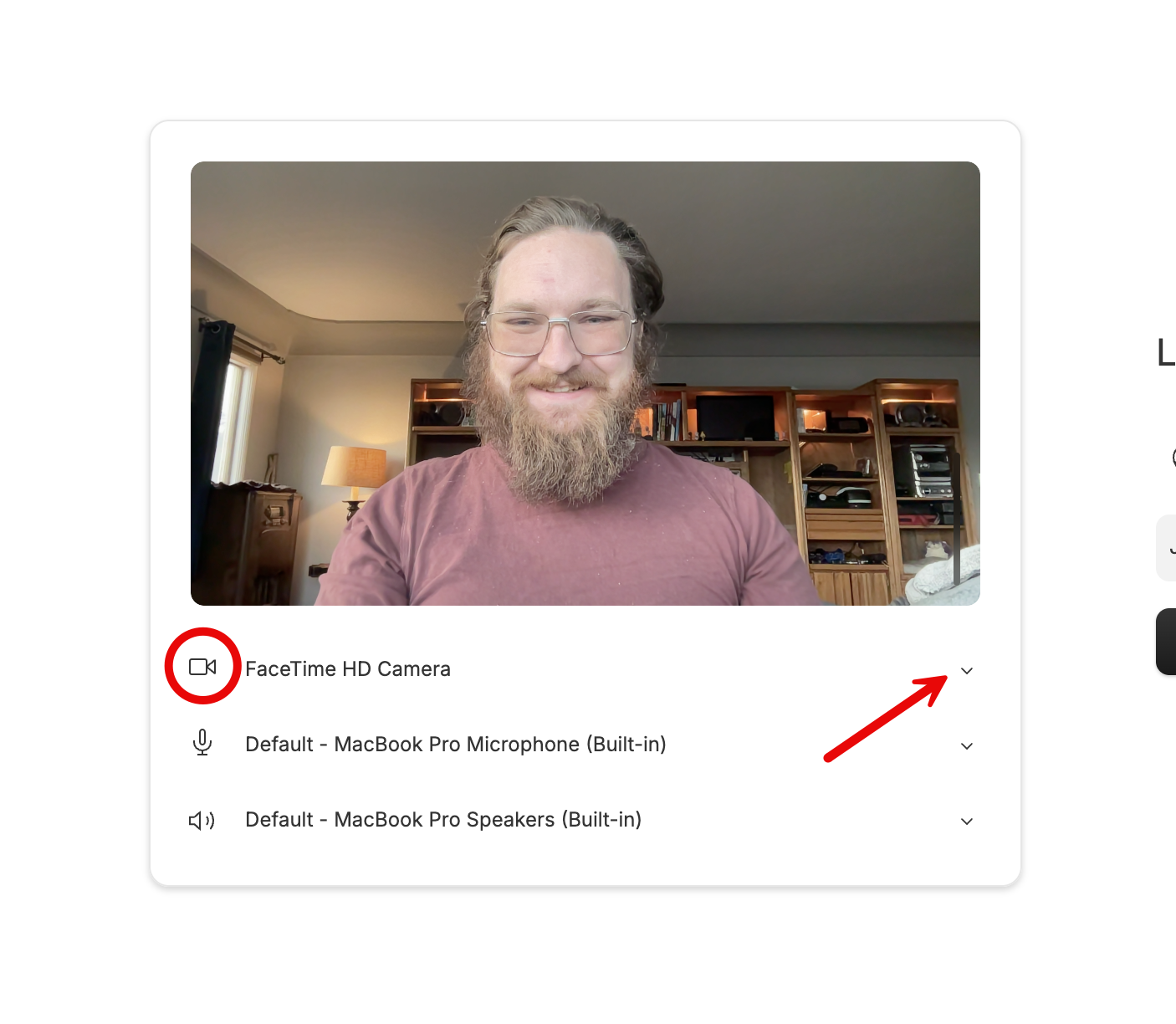 Camera selection in Descript Room settings