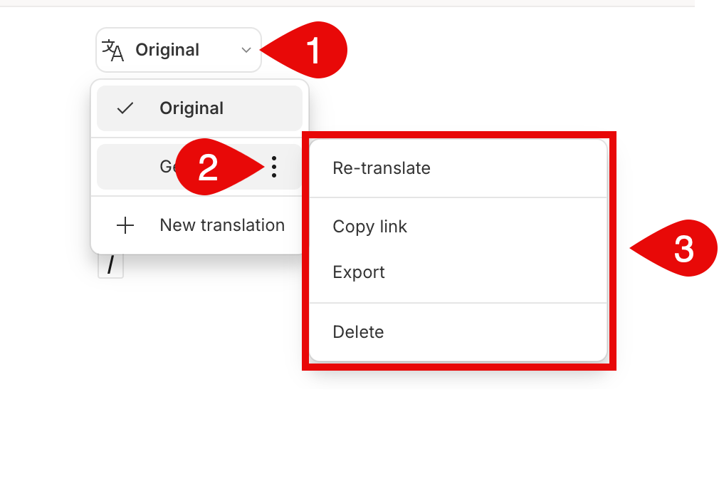Manage translations menu