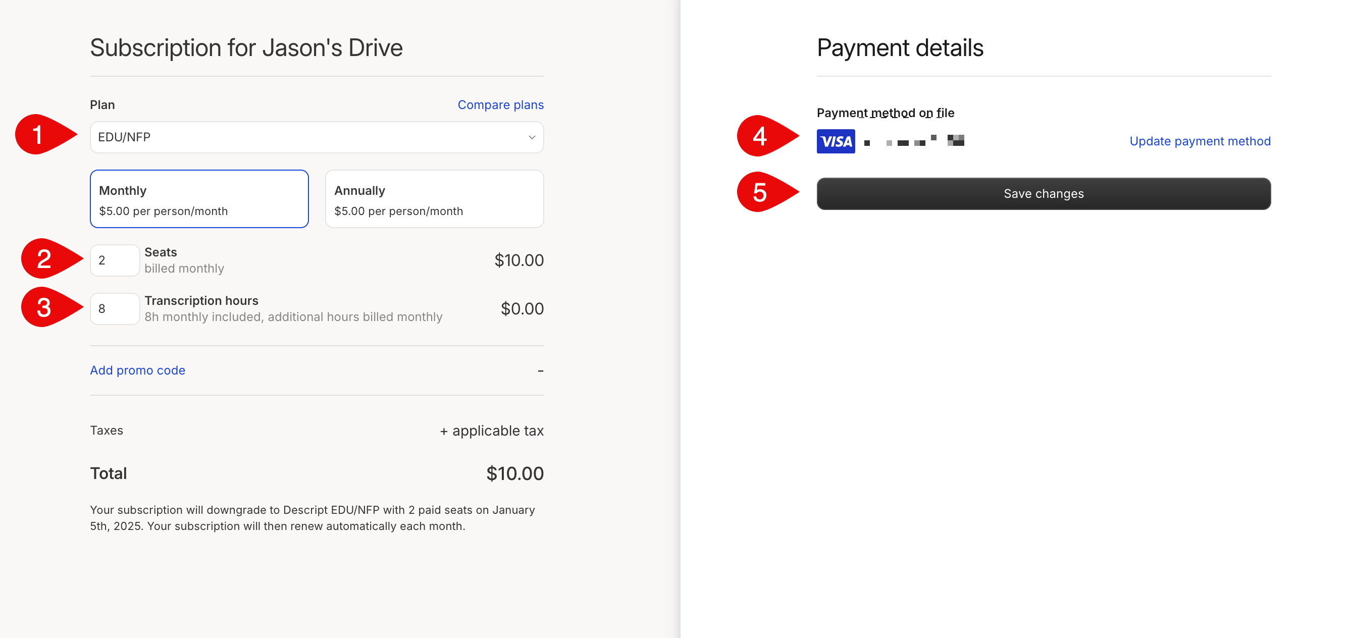 Final EDU/NFP plan selection screen