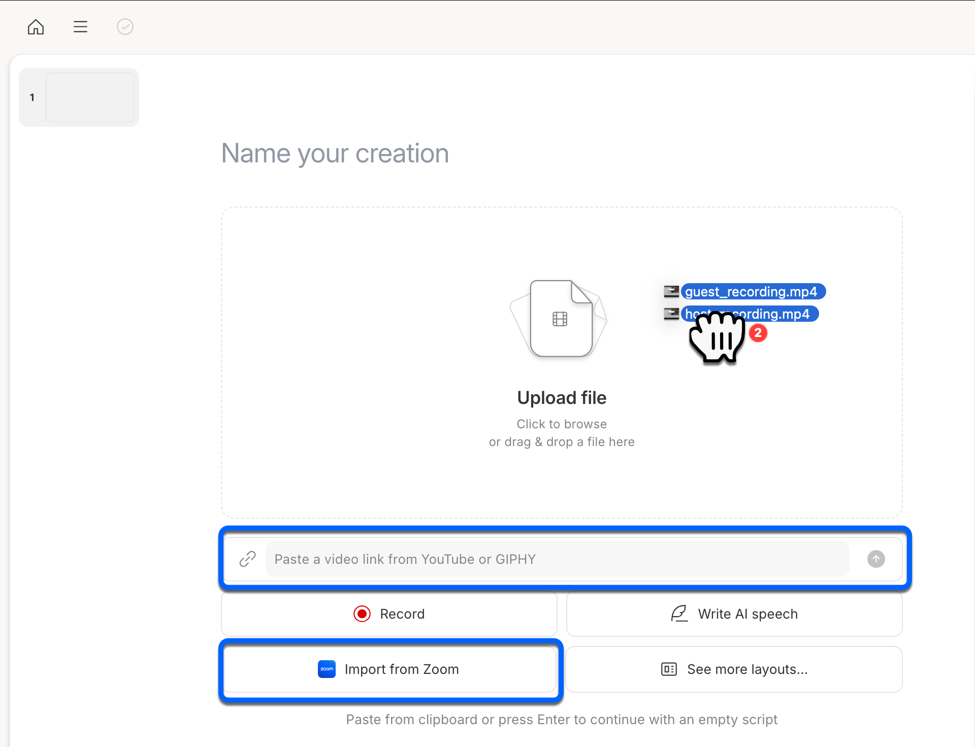 Import options in Descript