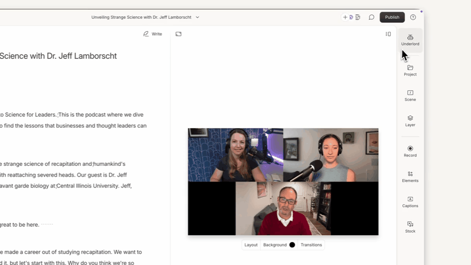 Automatic multicam feature in Descript
