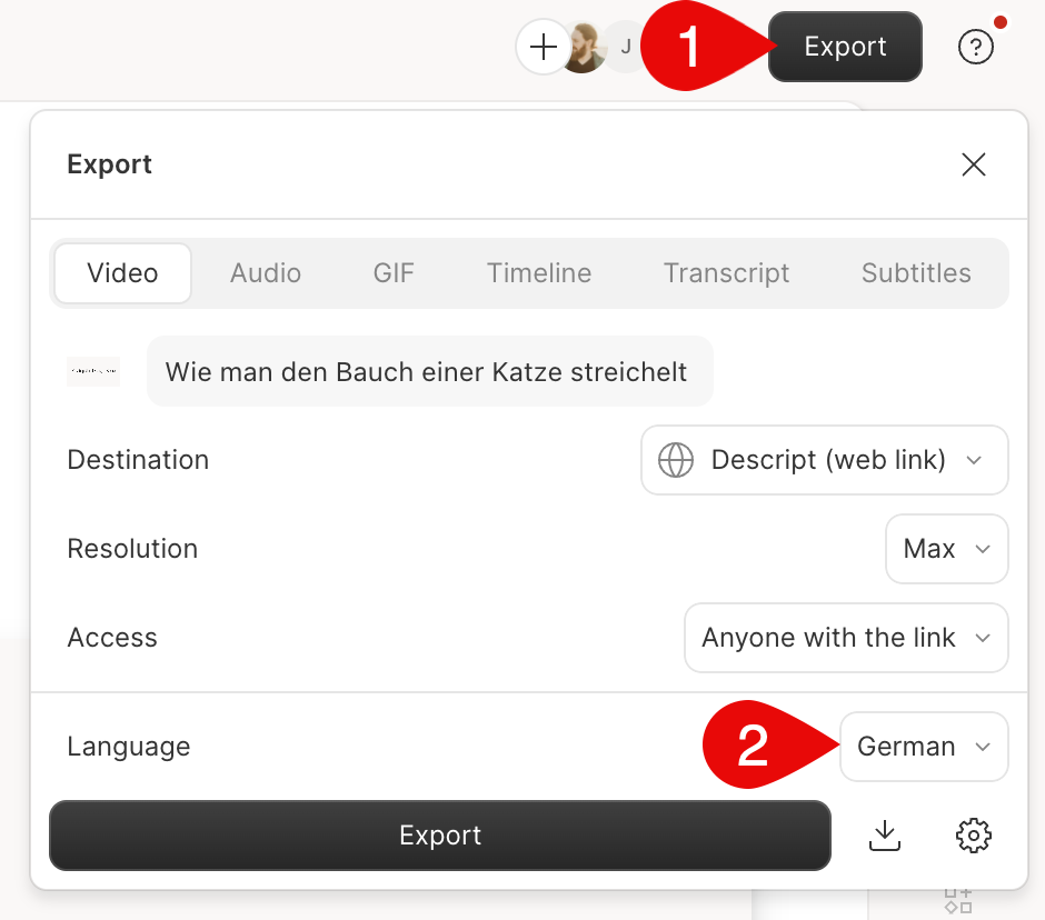 Export language selection