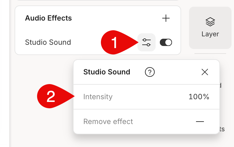 Studio Sound intensity slider in Descript editor