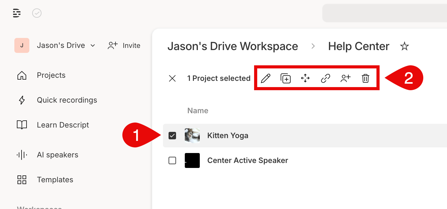 Project options menu