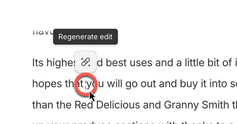 an edit point in the script with a Regenerate option available on hover