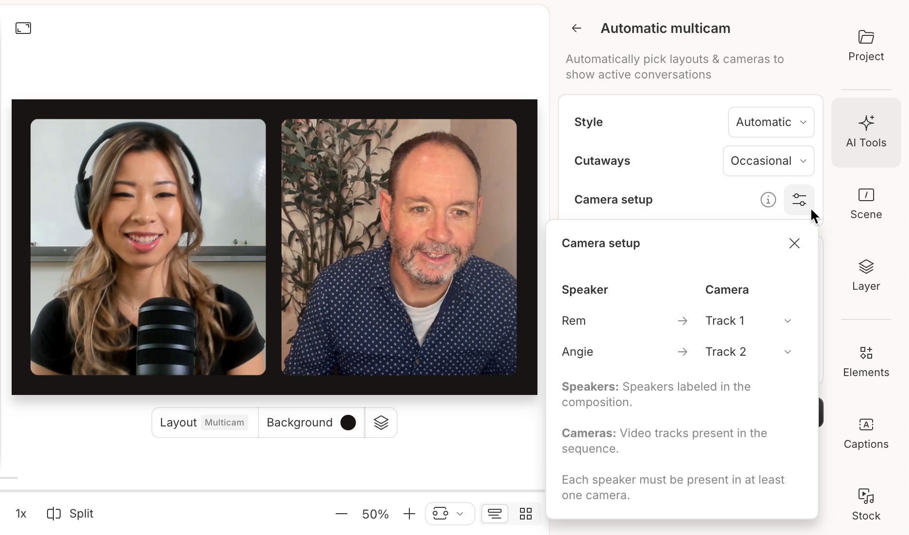Automatic Multicam camera setup options