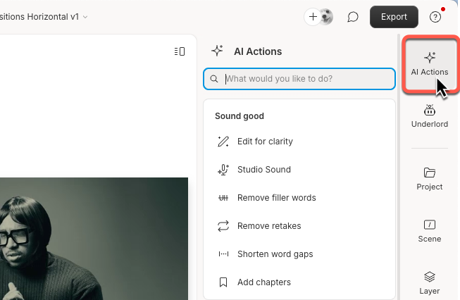 AI Actions panel showing available tools