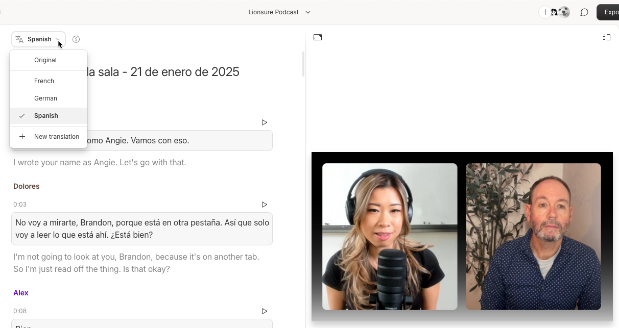 Language dropdown menu