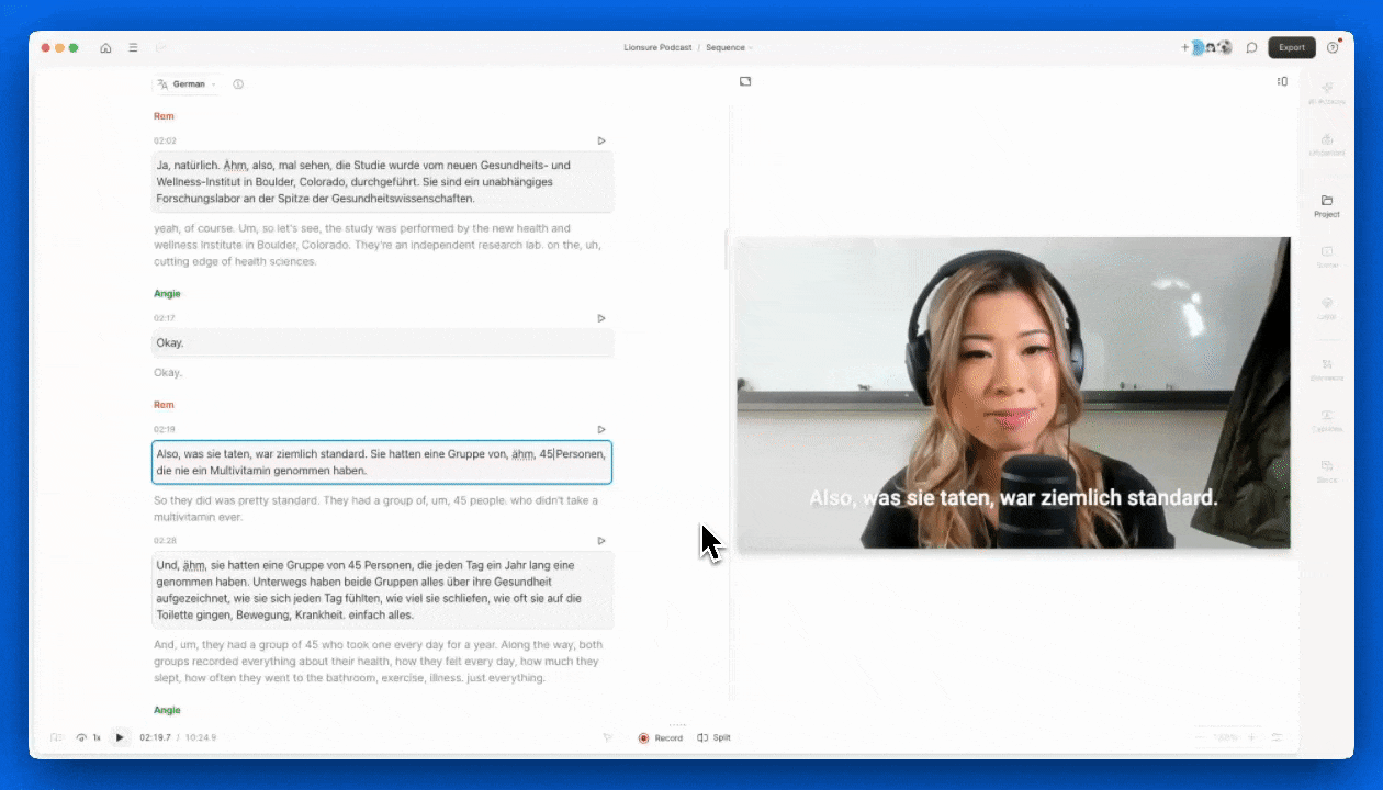 Short video demonstration of correcting a translated script
