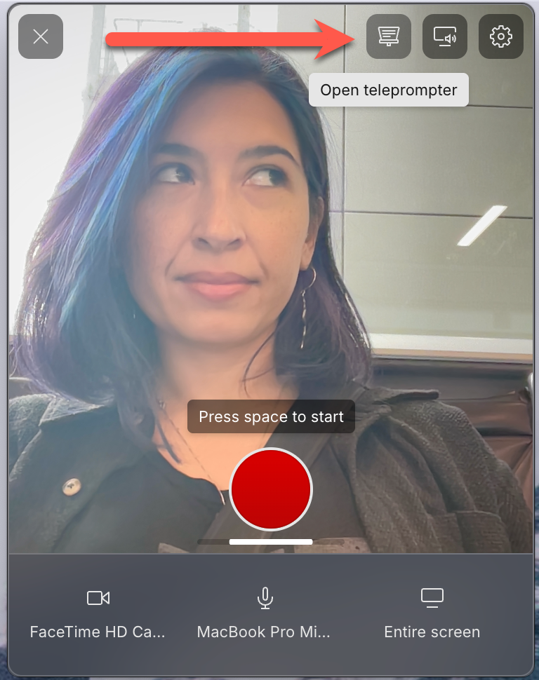 teleprompter button location in Screen Recorder