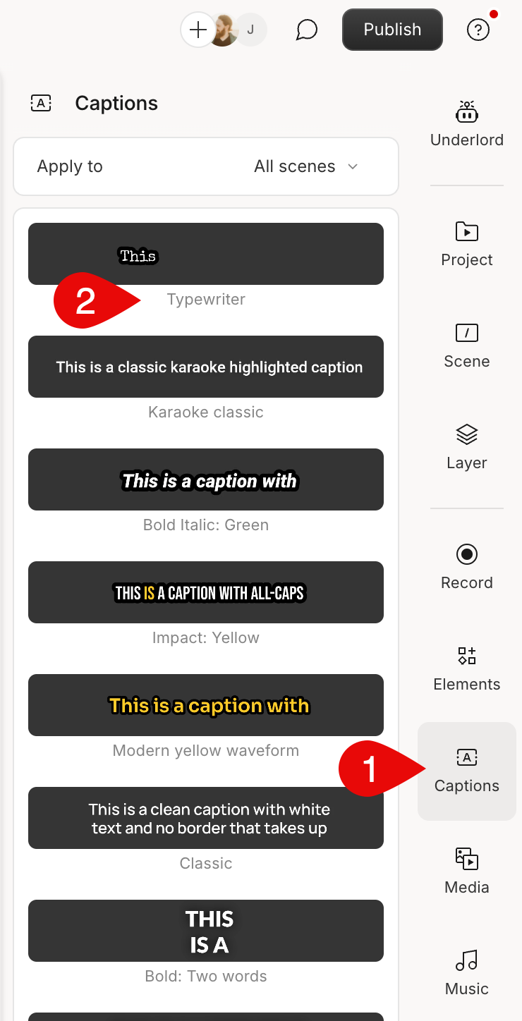 Sidebar showing how to add a new captions layer
