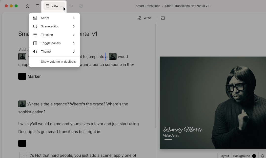 View menu dropdown