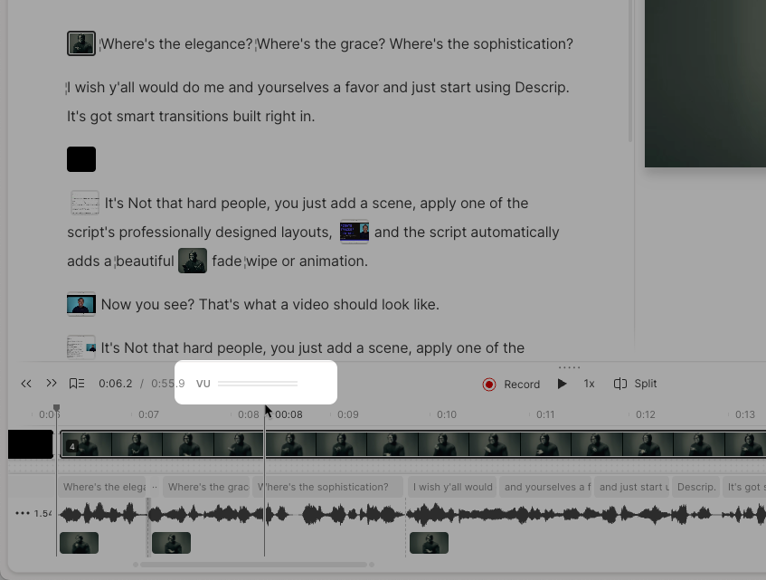 VU meter in timeline toolbar