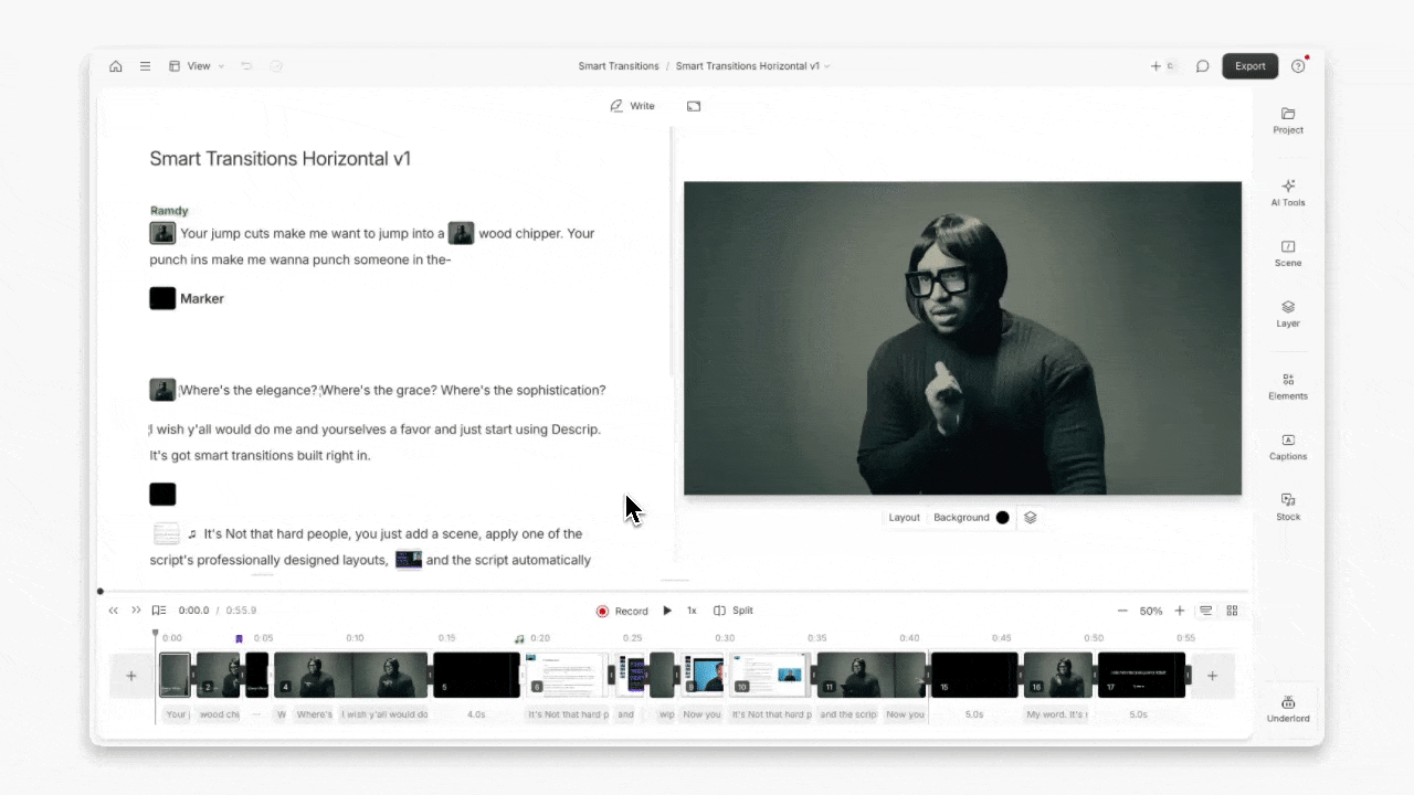 Generating images with AI tools in Descript. Press Esc to close.
