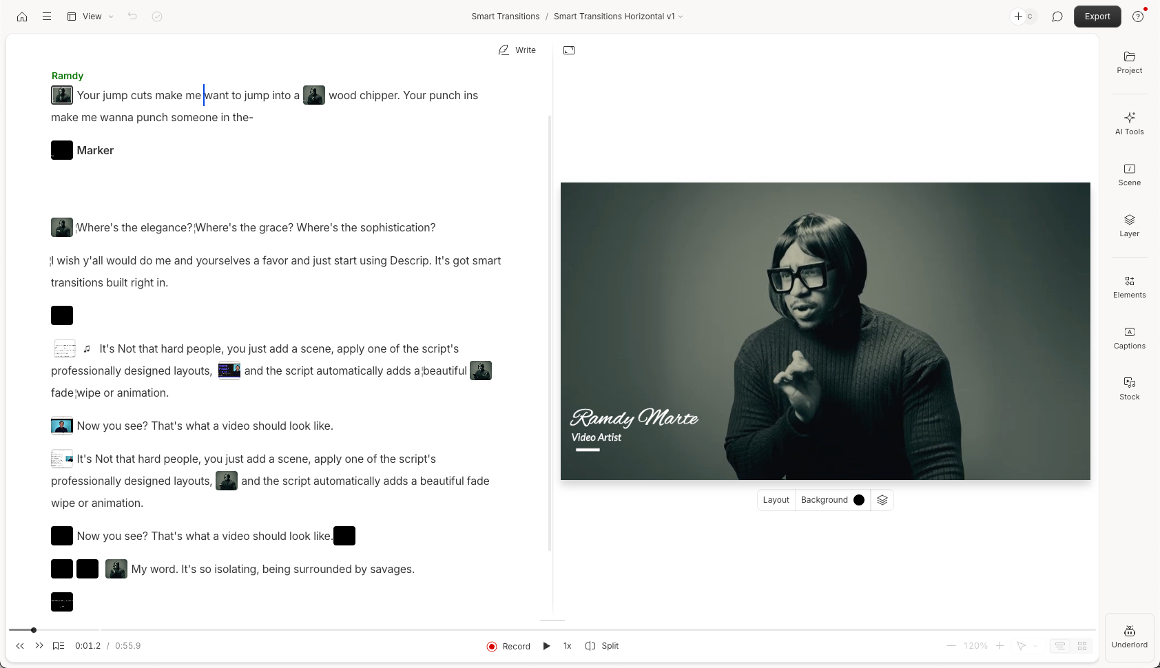 A screenshot of the editor in Descript