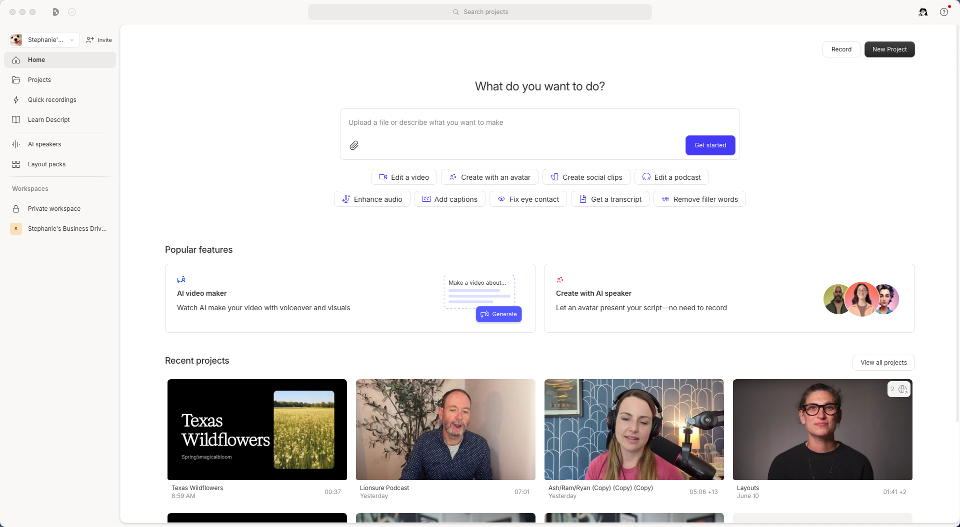 A screenshot of the Drive View in Descript