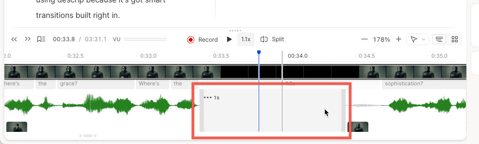 Gap clip in the timeline