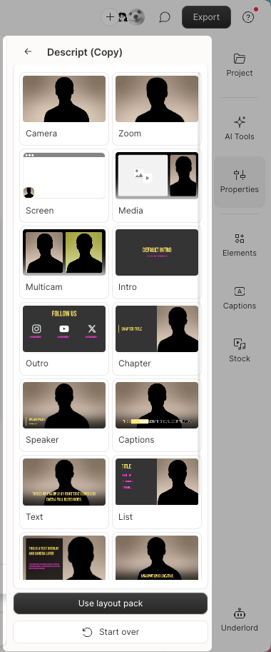 Layout preview screen with example tiles. Press Esc to close.