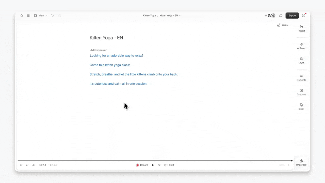 Applying a stock speaker label in Descript.
