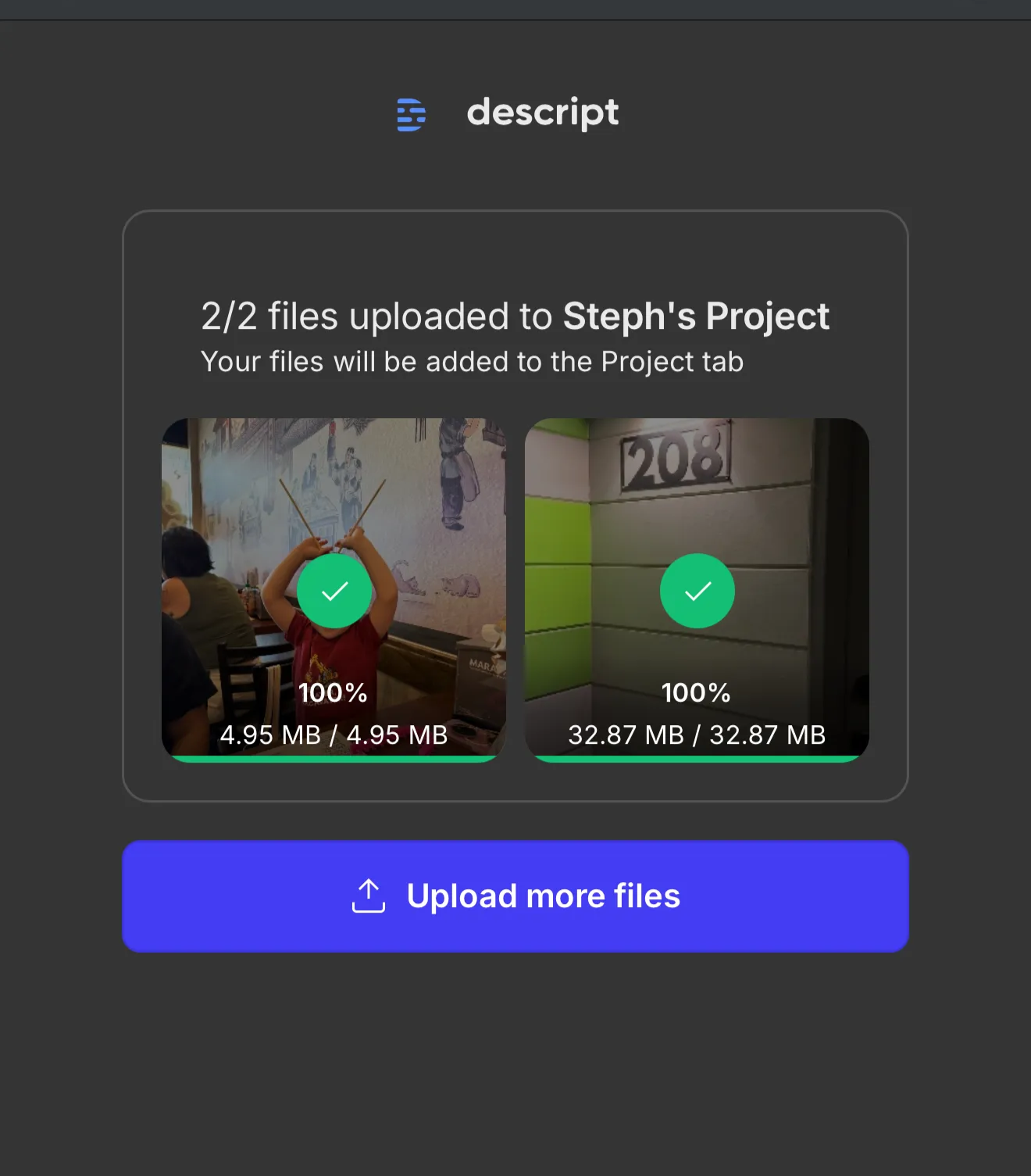 Upload confirmation screen