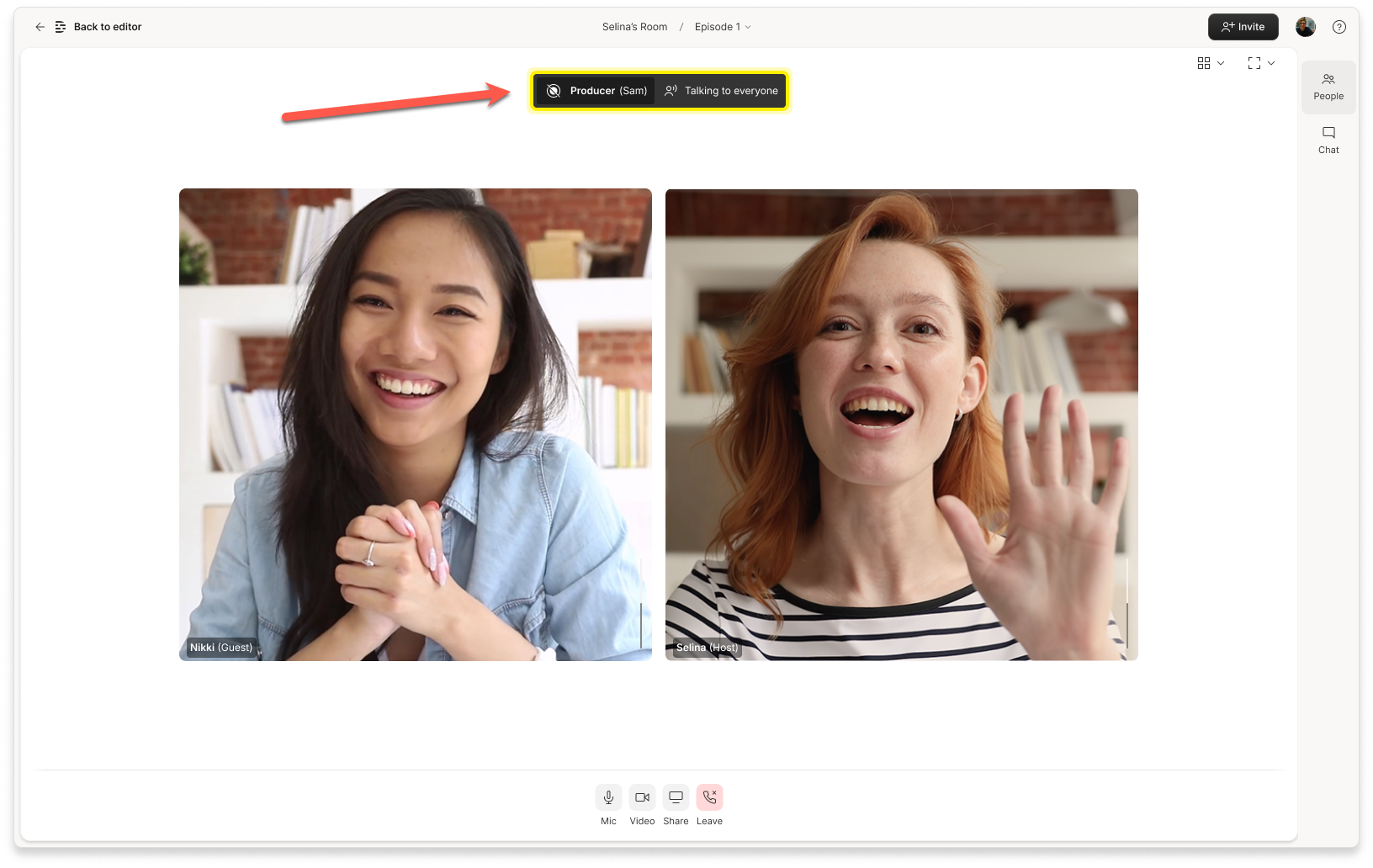 Producer using push-to-talk to speak to everyone