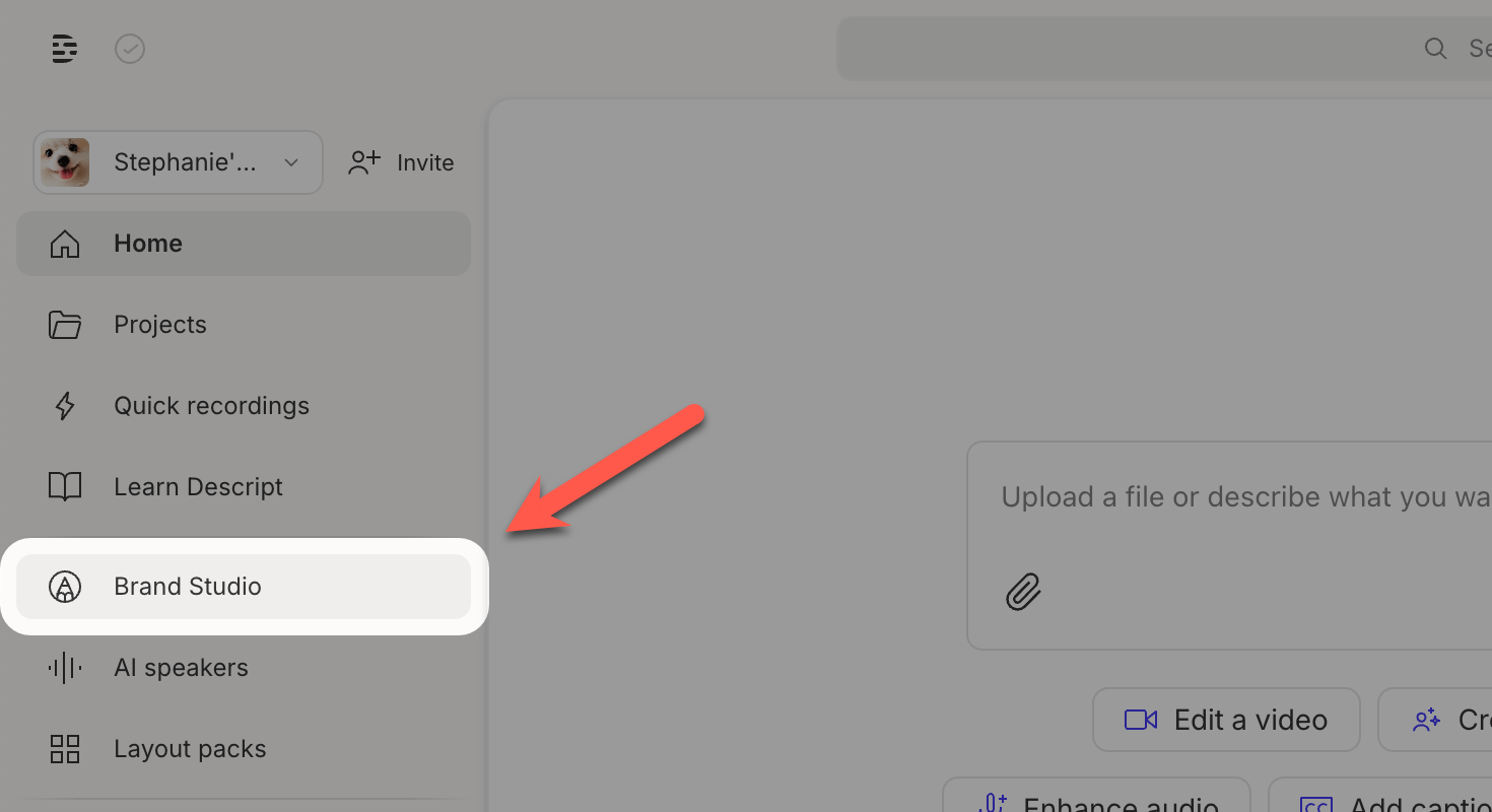 Brand Studio tab in Descript's Drive View