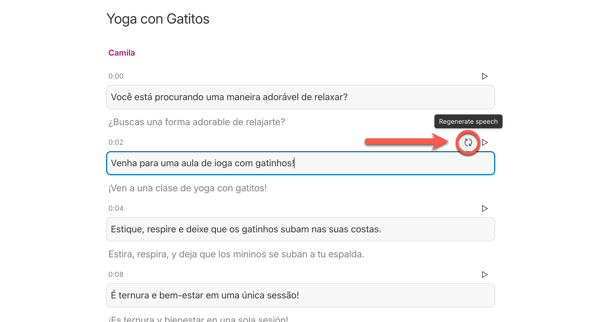 The Regenerate button used to translate script content into another language