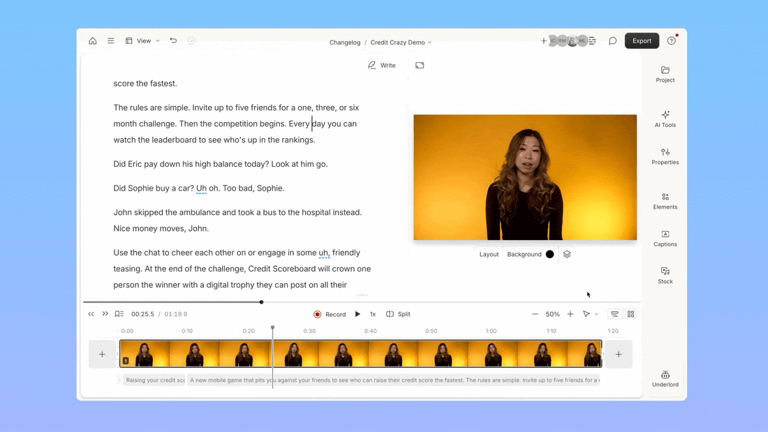 Underlord being opened in the Descript interface