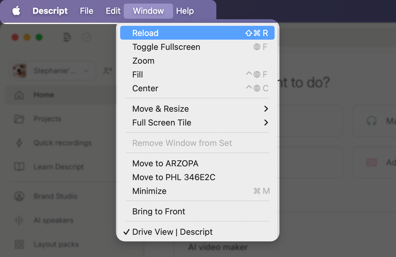 Reload window screenshot