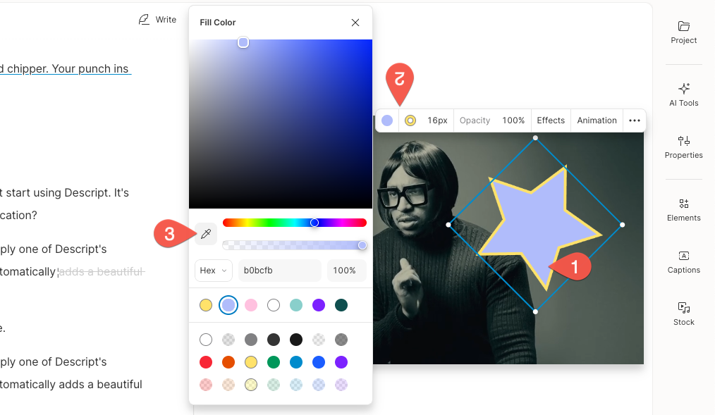 Eyedropper tool selecting a color