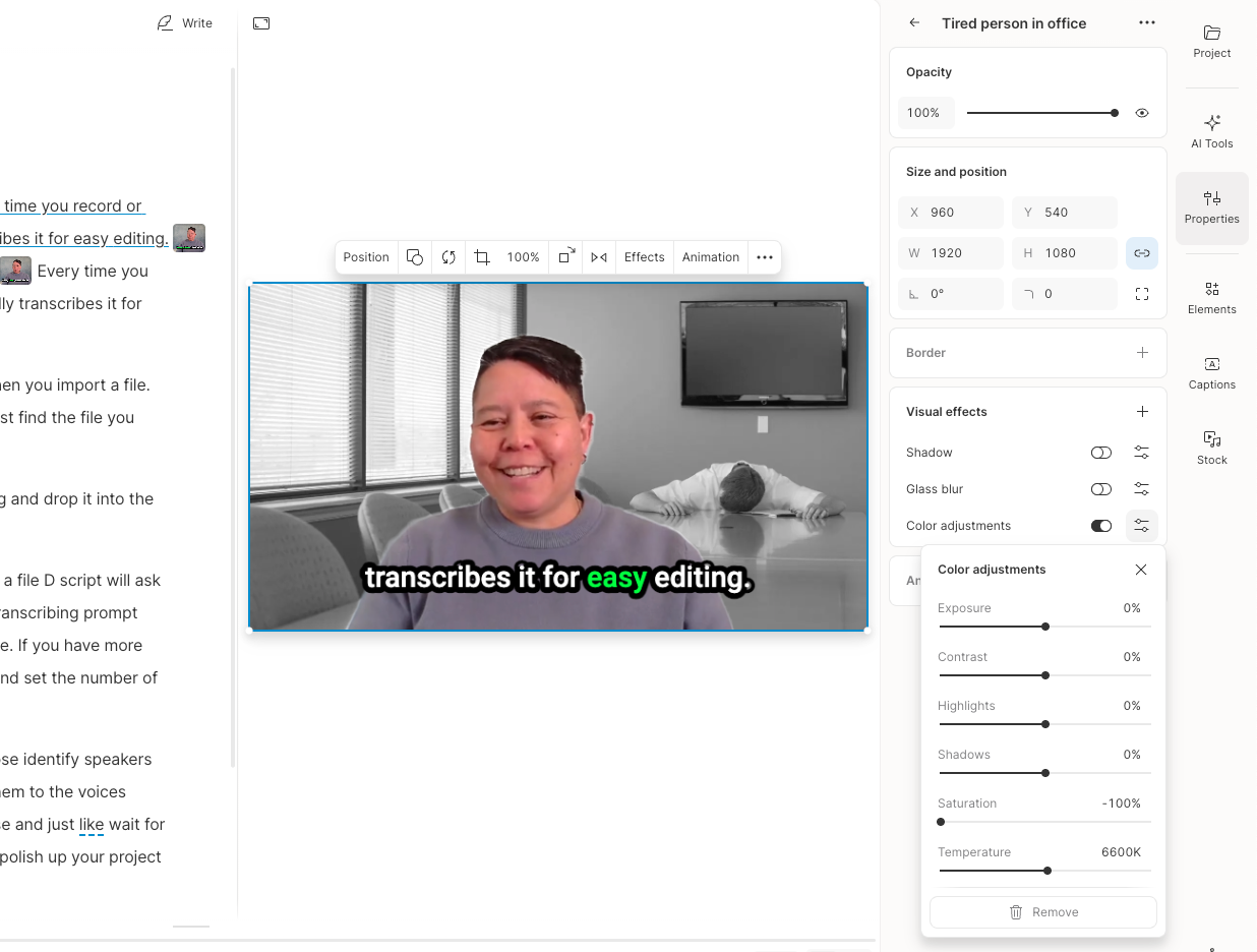 The Properties panel showing layer-level effects and the + button.