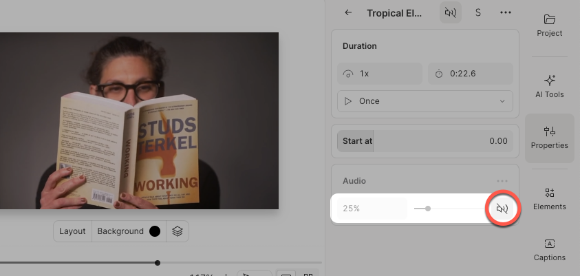 Mute option in Properties panel