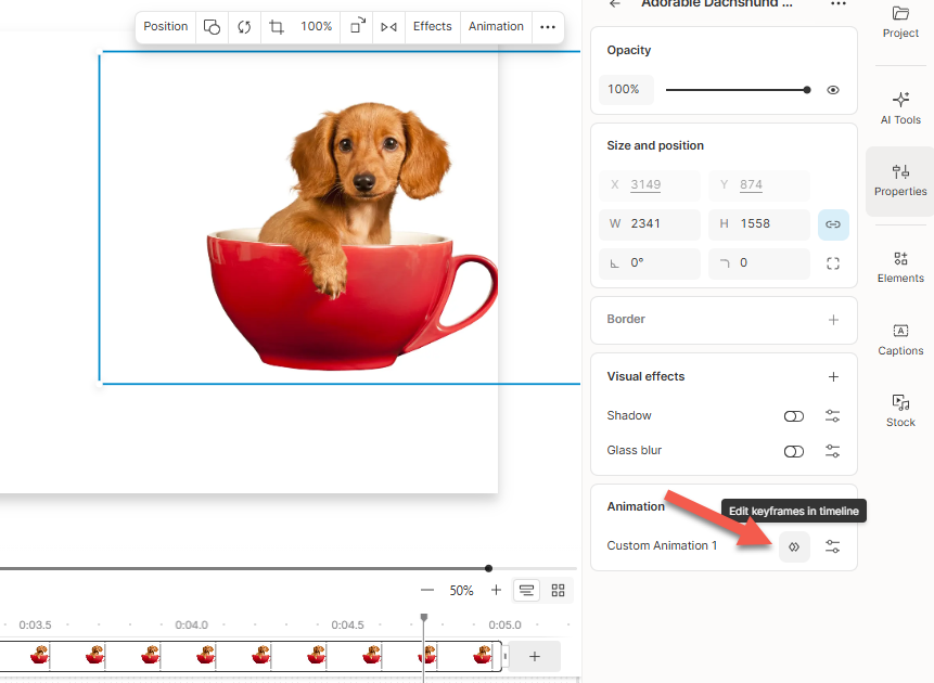 Edit keyframes in timeline button