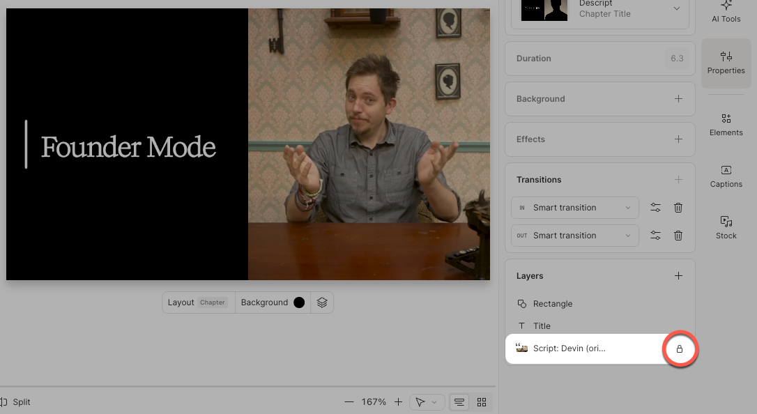 Locked layer shown in Properties panel
