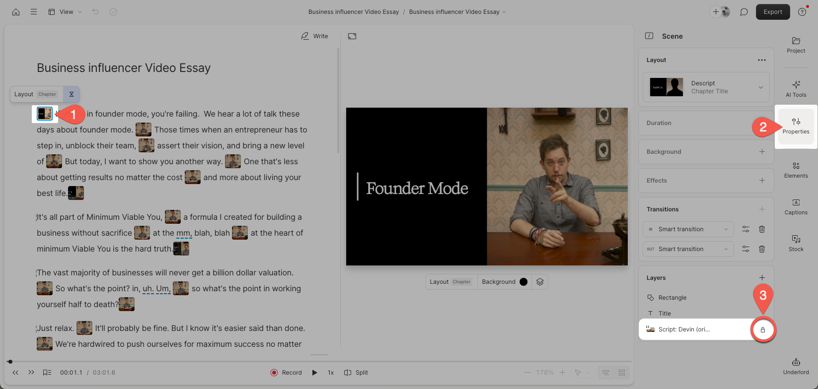 Unlocking a layer from the Properties panel