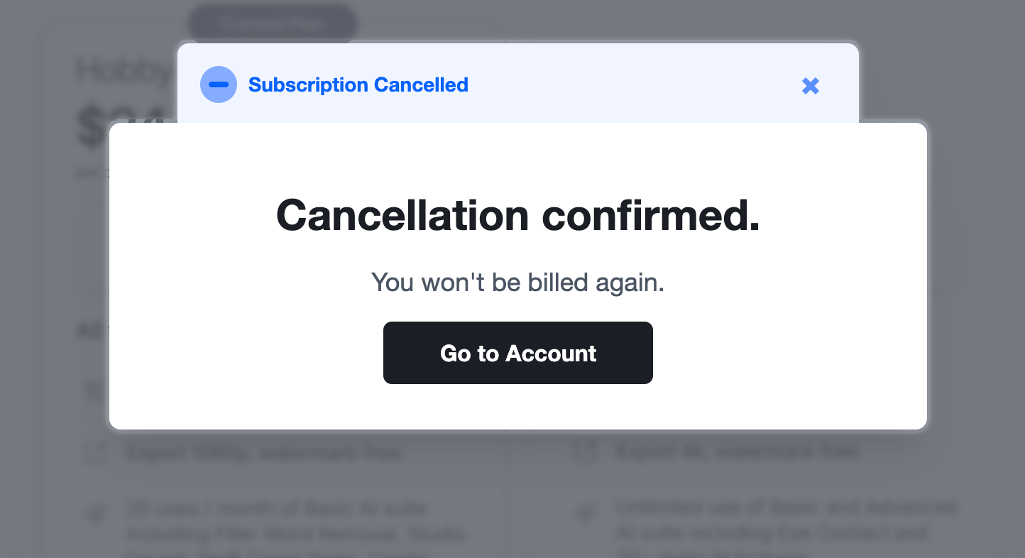 Cancellation confirmation screen